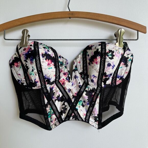 Victoria’s Secret Satin Lined Mesh Corset Demi Floral Accents - 36C - Picture 1 of 7